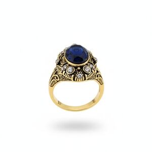 Gold and Blue Crystal  Statement Ring